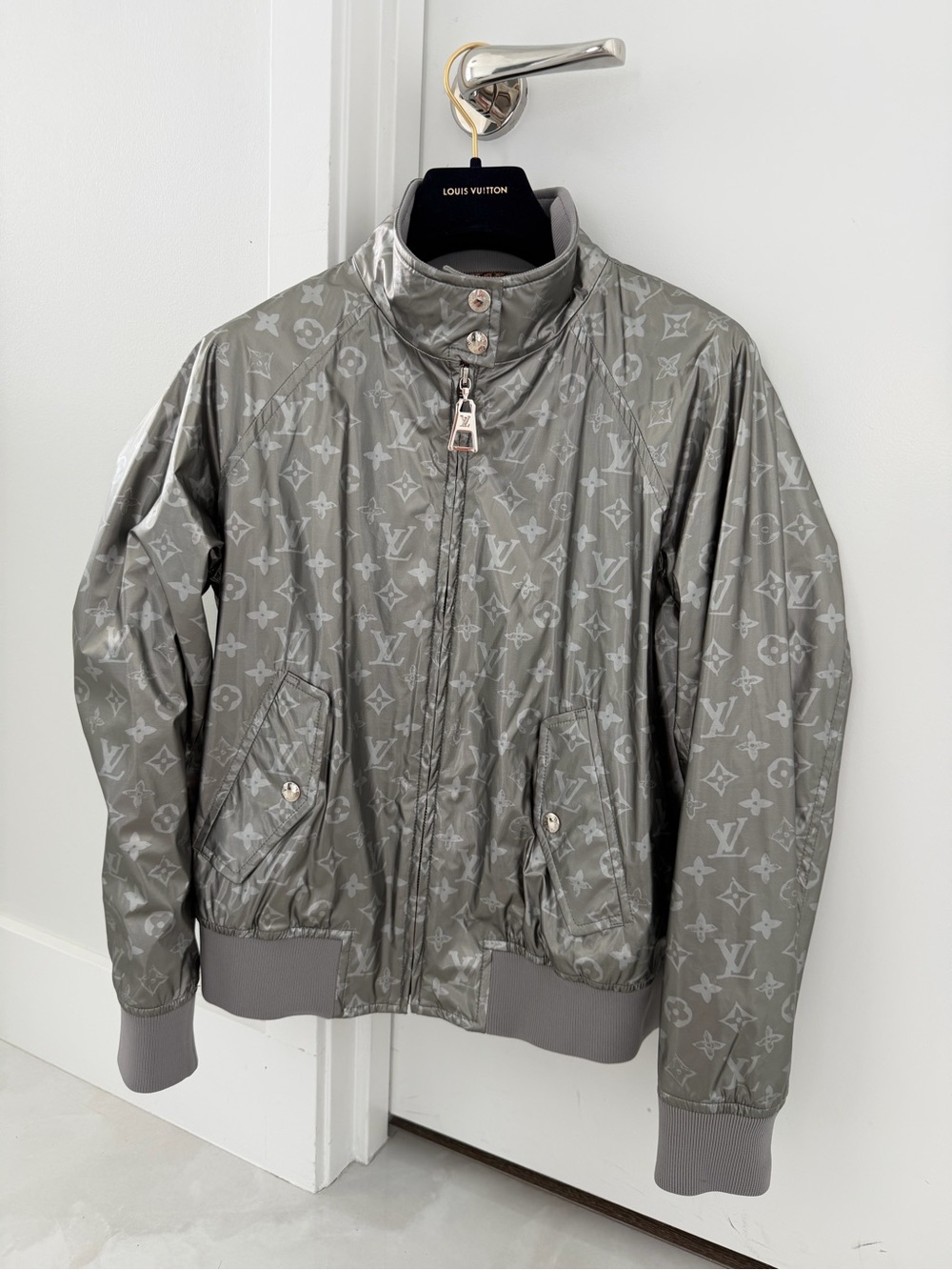 Louis Vuitton Silver Monogram Lightweight Bomber Jacket PRICED TO SELL